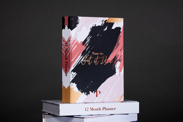Rose gold foil on 12 month planners
